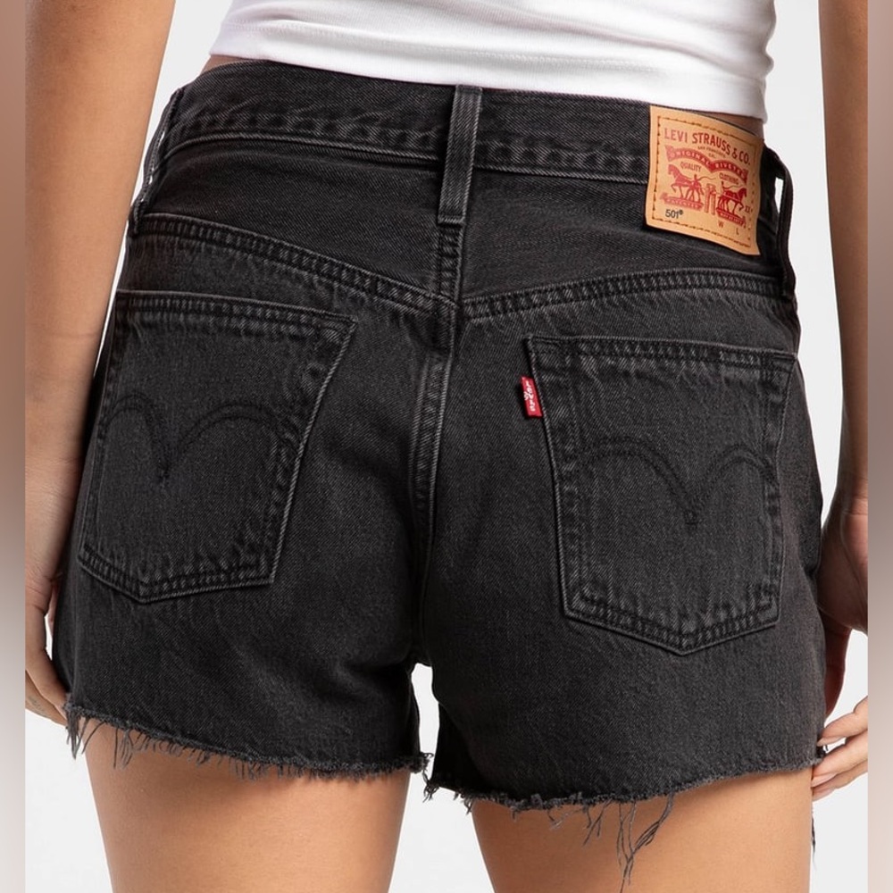 Levi’s 501 Cut Off Jean Shorts Size 24 Black High Rise Distressed
